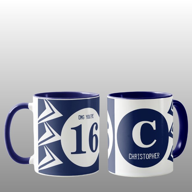 Mug OMG vous êtes 16 monogramme nom marine et blanc (Créateur téléchargé)