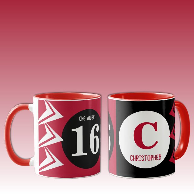 Mug OMG vous êtes 16 monogramme nom rouge et noir (Créateur téléchargé)