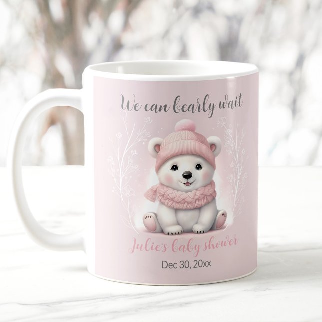 Mug On peut attendre prématurément le nom de l'ours po (We Can Bearly Wait Polar Bear Name Baby Shower Mug)