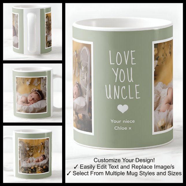 Mug Oncle Love You Photos Moderne Vert Clair C22 Blanc (Créateur téléchargé)