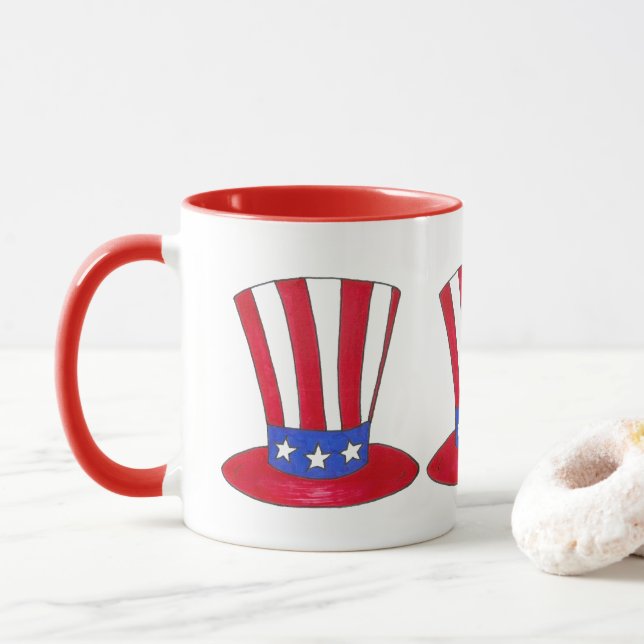 Mug Oncle Sam Top Hat Juillet 4ème USA Patriotique (Avec donut)