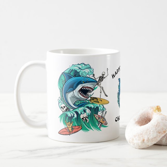 Mug Ondes de requin personnalisé (Avec donut)