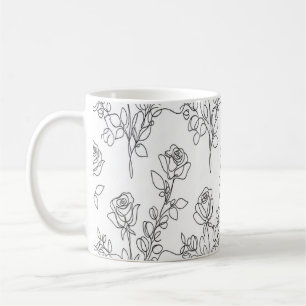 Mug One Line Rose Eucalyptus Elegant Floral Design