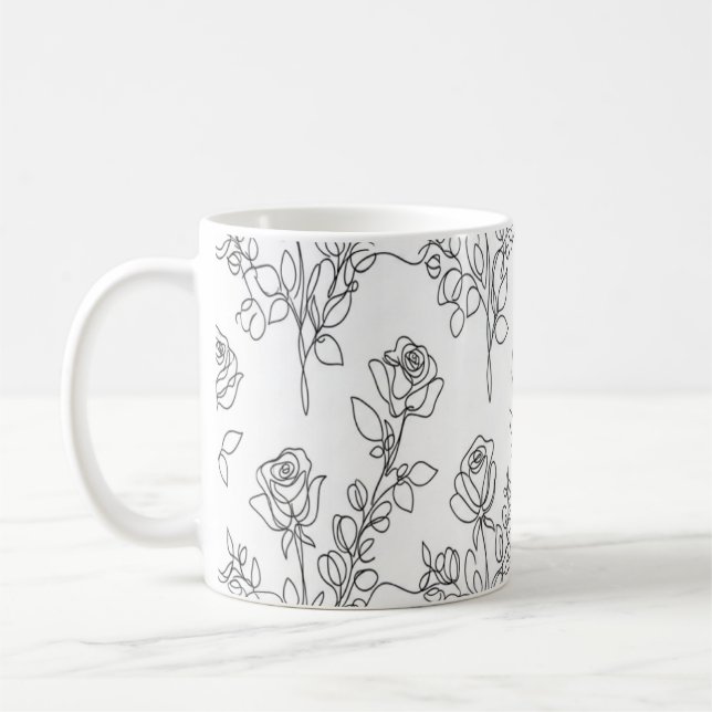 Mug One Line Rose Eucalyptus Elegant Floral Design (Gauche)