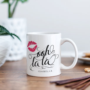 Mug Ooh La La Black & Pink Lip Imprimer Typographie