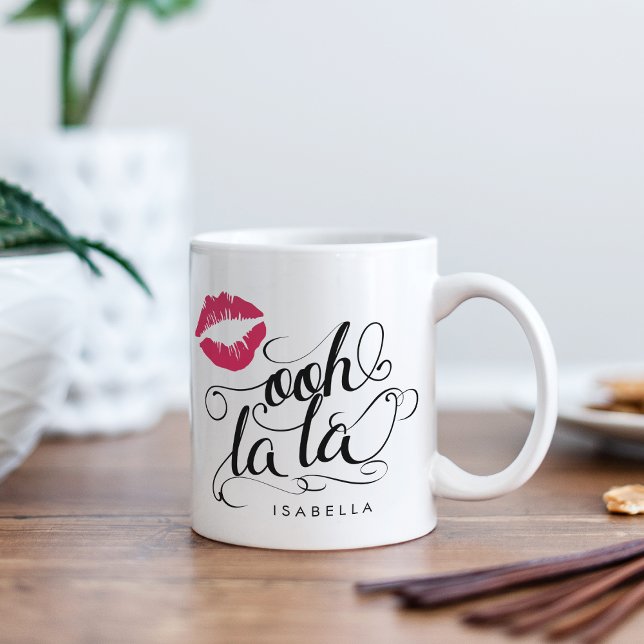 Mug Ooh La La Black & Pink Lip Imprimer Typographie (Créateur téléchargé)