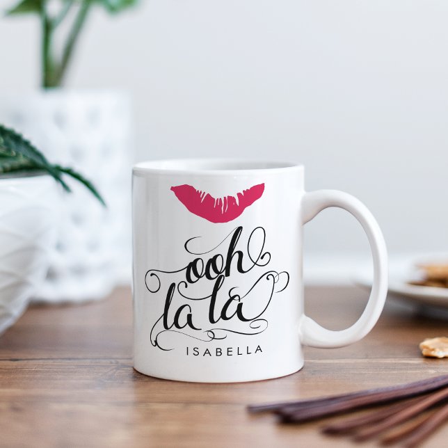 Mug Ooh La La Hot Rose Lip Imprimer Typographie (Créateur téléchargé)