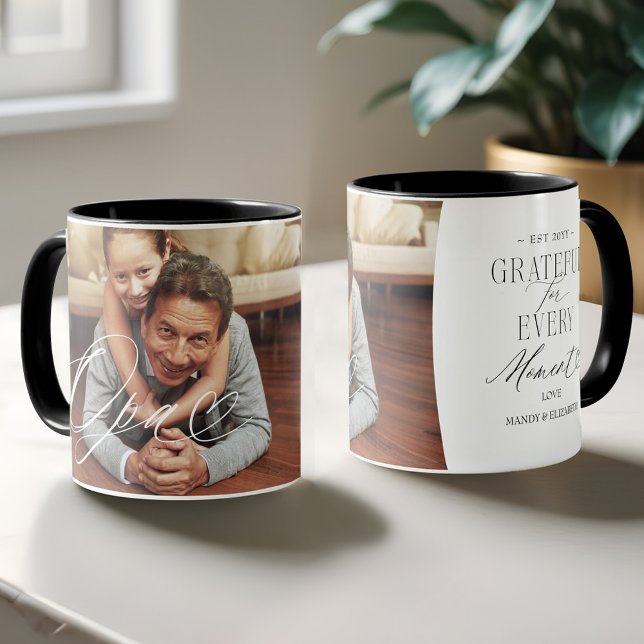 Mug Opa Script Heart Grateful pour chaque instant phot (Ola Script Heart Grateful for Every Moment Photo Mug)
