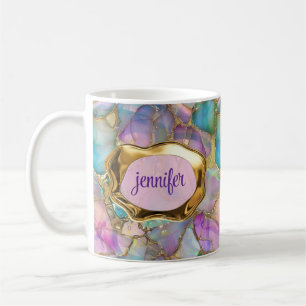 Mug Opale colorée et or liquide Personnalisé