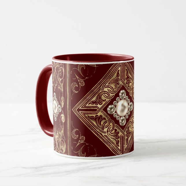 Mug Opulence ornée | Flouris rouge et or bijoux (Devant gauche)