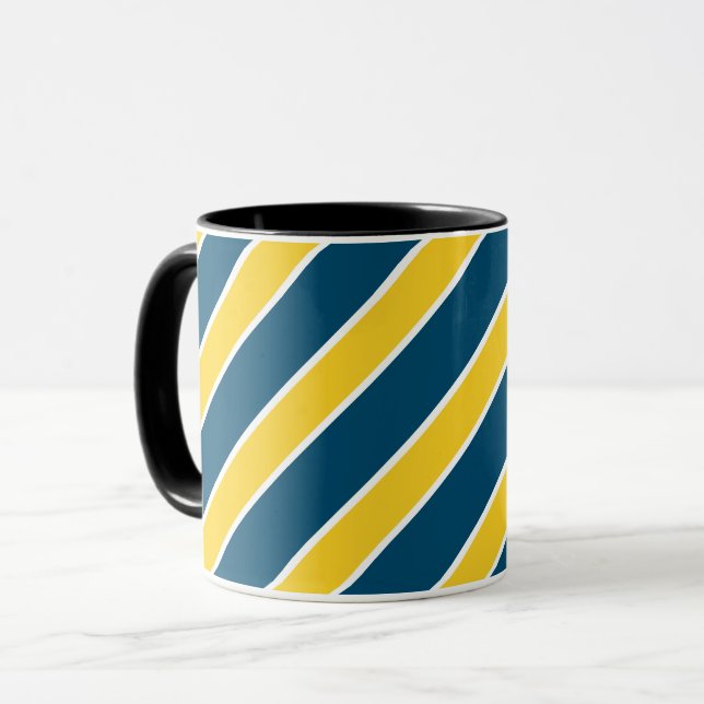 Mug Or/bandes bleues et blanches, rayures, pêché, (Devant gauche)
