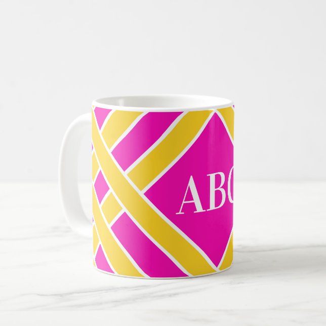 Mug Or/bandes de rose/blanches, rayures, initiales de (Devant gauche)