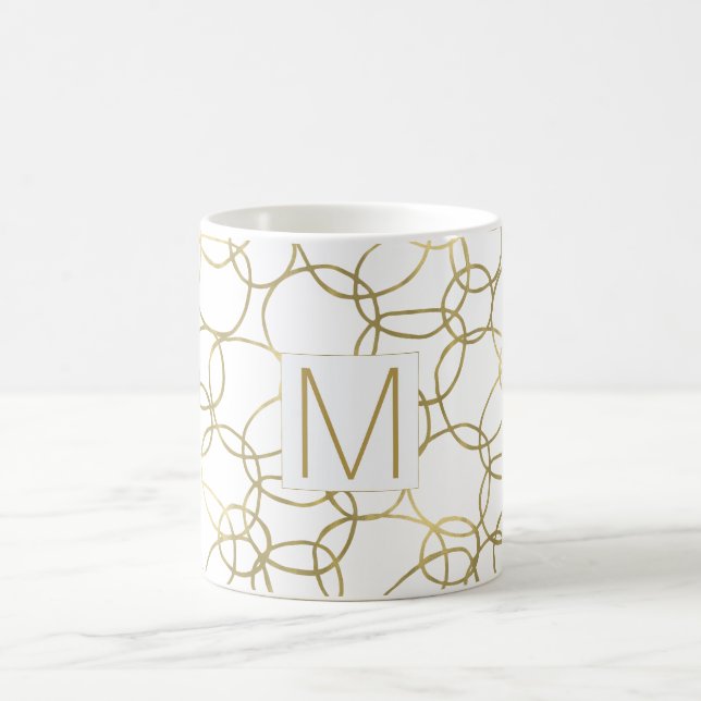 Mug Or Blanc Glamour Cercles Monogramme Élégant (Centre)