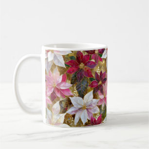 Mug Or Bourgogne Bronze Rose Rouge Blanc Poinsettia