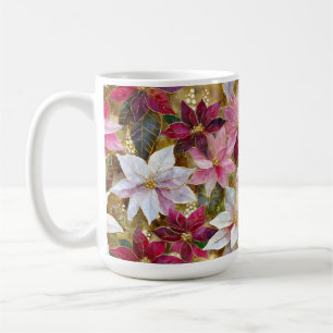 Mug Or Bourgogne Bronze Rose Rouge Blanc Poinsettia