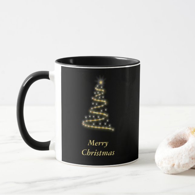 Mug Or brillant sapin de Noël noir (Avec donut)