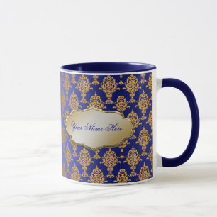 Mug Or de damassé sur le bleu royal