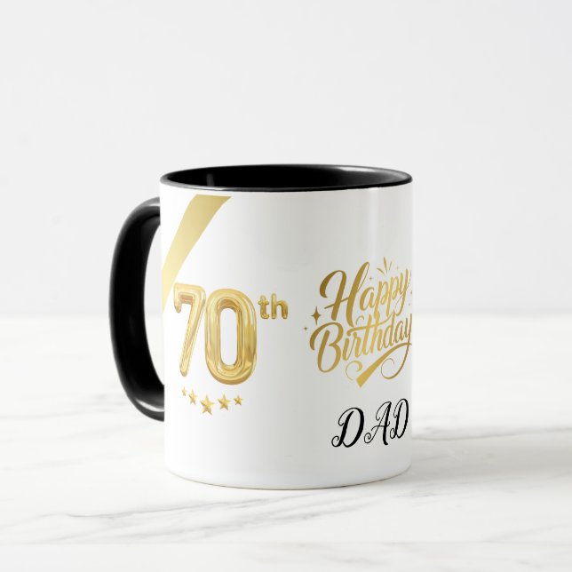 Mug Or Élégant 70e Anniversaire (Personnaliser) Papa (Devant gauche)