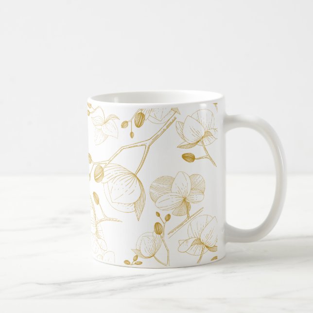 Mug Or et blanc élégant orchidée floral moderne (Droite)