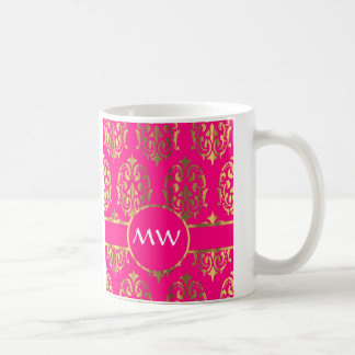 Mug Or et motif rose fuchsia de damassé
