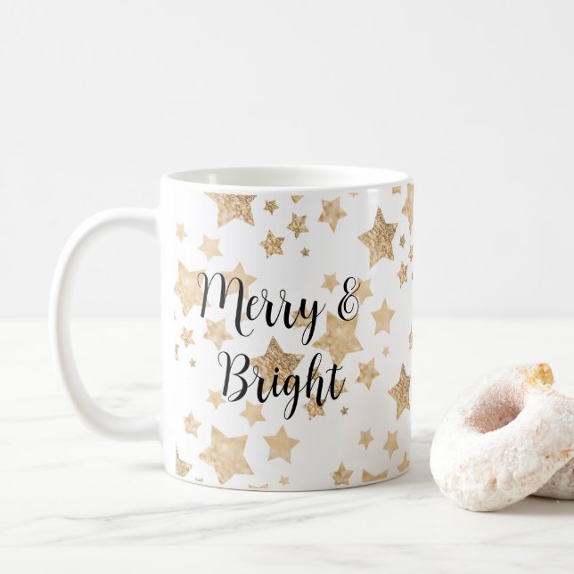 Mug Or étincelant Stars Noël Joyeux biright blanc (Avec donut)