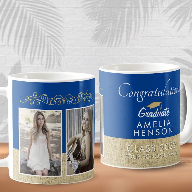 Mug Or Gold Rustique Bleu 2023 Diplômé 2 Photo Remise  (Créateur téléchargé)