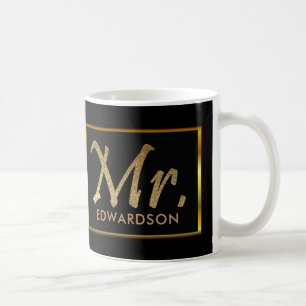 Mug Or moderne et M. noir mariage personnalisé
