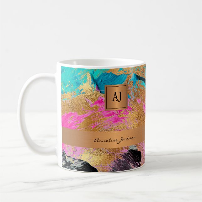 Mug Or monogramed moderne élégante traits abstraits (Gauche)