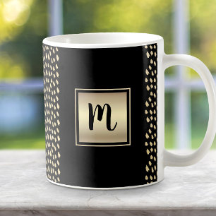 Mug Or monogramme moderne motif feuille d'or noir écri