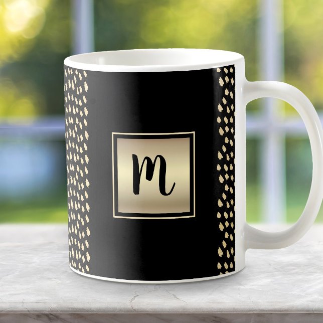 Mug Or monogramme moderne motif feuille d'or noir écri (Créateur téléchargé)