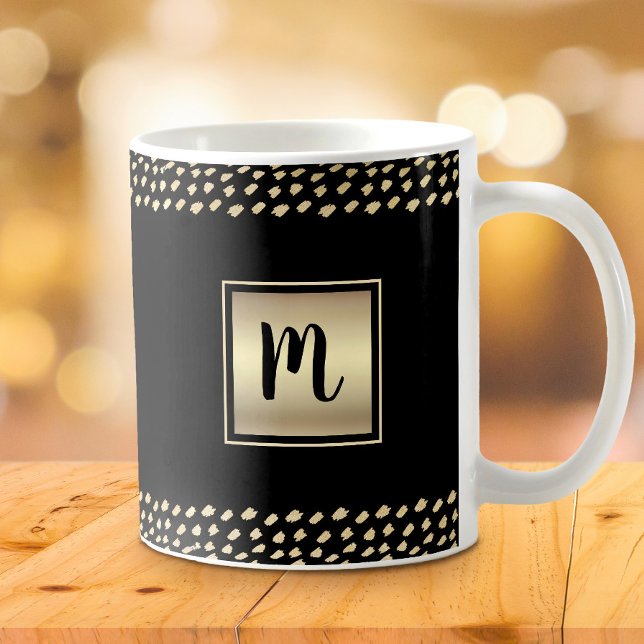 Mug Or monogramme script gras en feuille d'or noir chi (Créateur téléchargé)