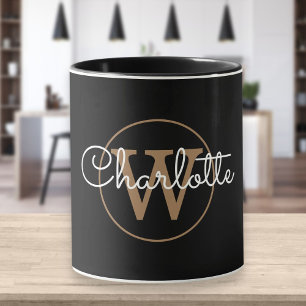 Mug Or Monogramme Script Moderne Noir