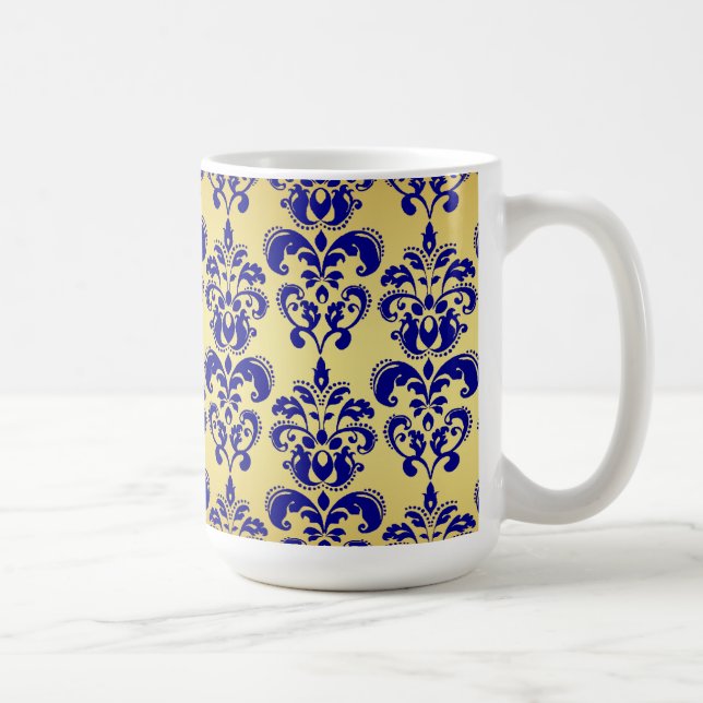 Mug Or, motif 2 de damassé de bleu marine (Droite)