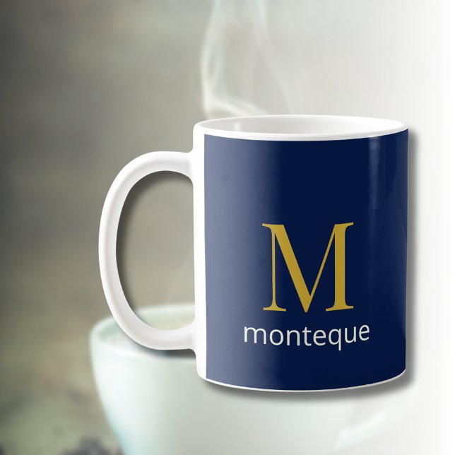 Mug Or Navy profond Monogramme personnalisé Nom Luxe (Créateur téléchargé)