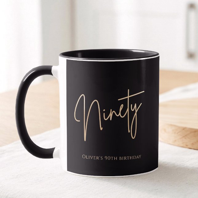 Mug Or noir élégant 90e anniversaire (Elegant Black Gold 90th Birthday Mug)