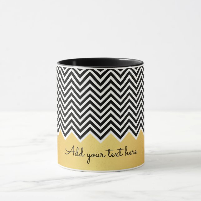 Mug OR noir et FAUX moderne Chevron Custom TEXT (Centre)