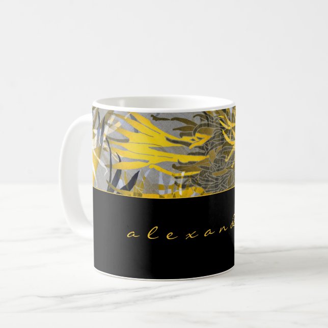 Mug Or noir et gris Abstrait floral | Nom | Script (Devant gauche)