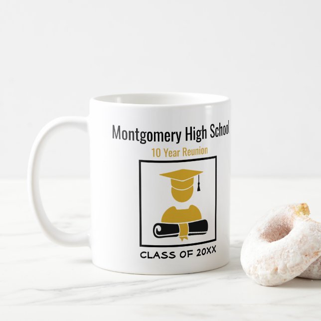 Mug Or noir fait sur commande de réunion scolaire (Avec donut)