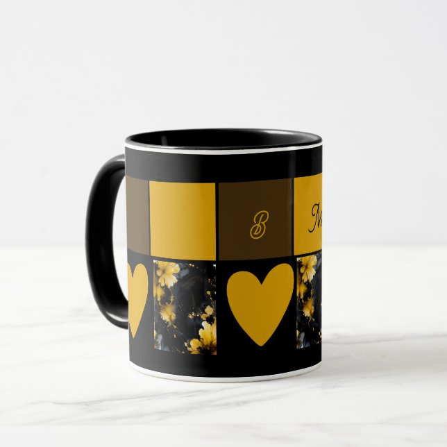 Mug or noir luxueux agate marbre floral (Devant gauche)