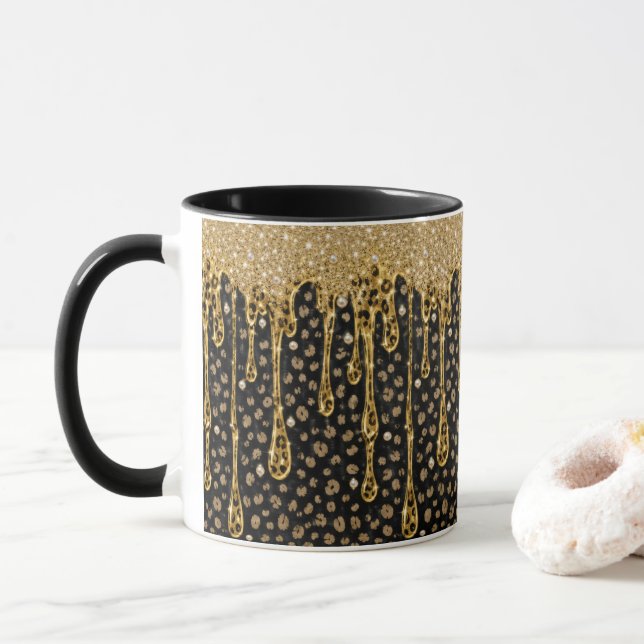 Mug Or Noir Paillettes Brillantes Luxe (Avec donut)