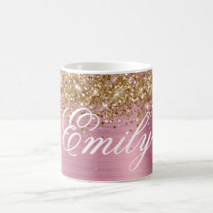 Mug Or personnalisé paillettes rose clair métallisé