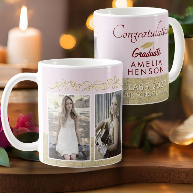 Mug Or Rose Doré Rustique 2023 Diplômé 2 Photo Remise  (Créateur téléchargé)