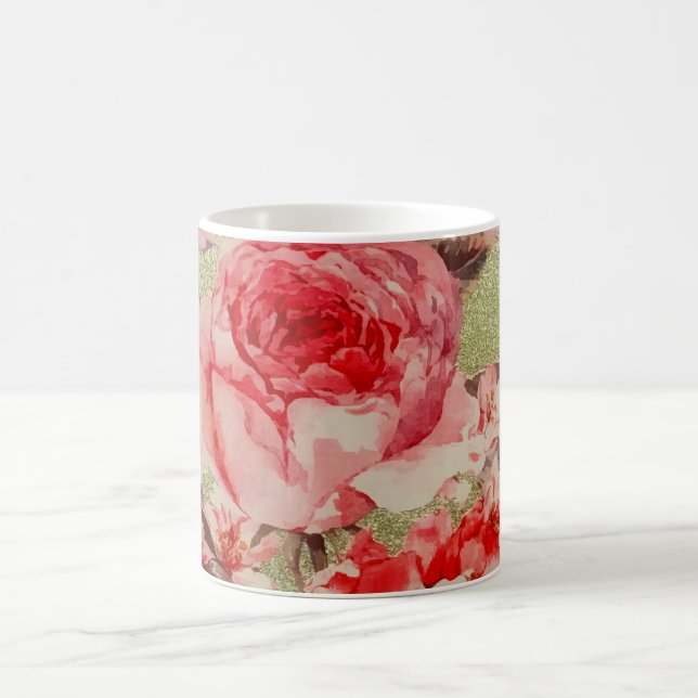 Mug Or Rose Floral Fleur Raspberry Rose Aquarelle (Centre)