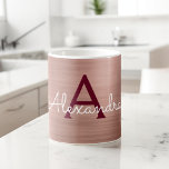 Mug Or rose - Monogramme métallique rose Nom et initia<br><div class="desc">Blush Pink - Rose Gold et Bourgogne Faux Metallic Acier Inoxydable Monogramme Nom et première tasse de café. La tasse de café est le cadeau parfait pour quelqu'un qui aime l'or rose.</div>