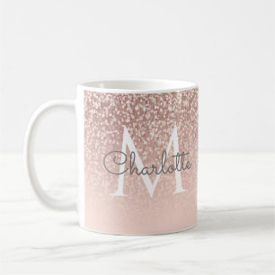 Mug Or Rose Pailleté Écriture Monogramme Rose Clair Fé