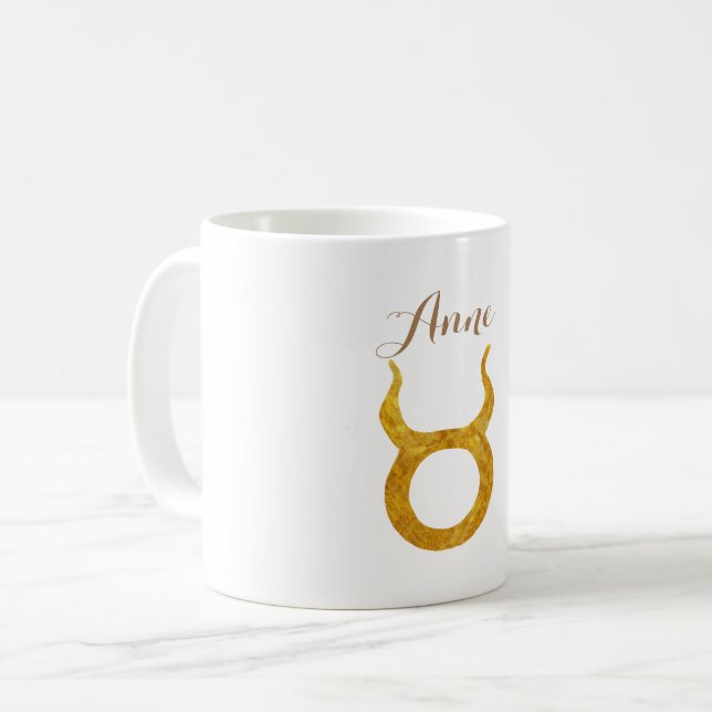 Mug Or Taurus Zodiac Astrologie Signe Nom personnalisé (Devant gauche)