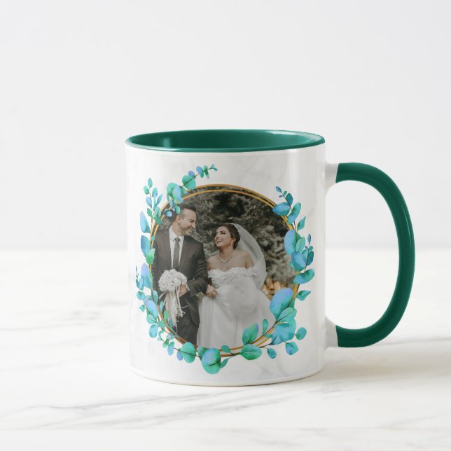 Mug Or vert botanique personnalisé pour mariage (Droite)