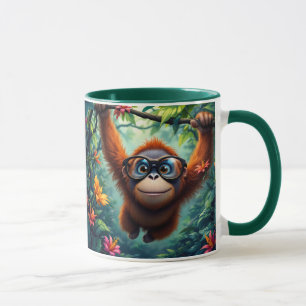 Mug Orang-outan espiègle avec lunettes dans la jungle