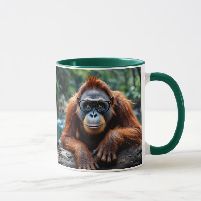 Mug Orang-outan stylé avec lunettes dans la jungle. (Droite)