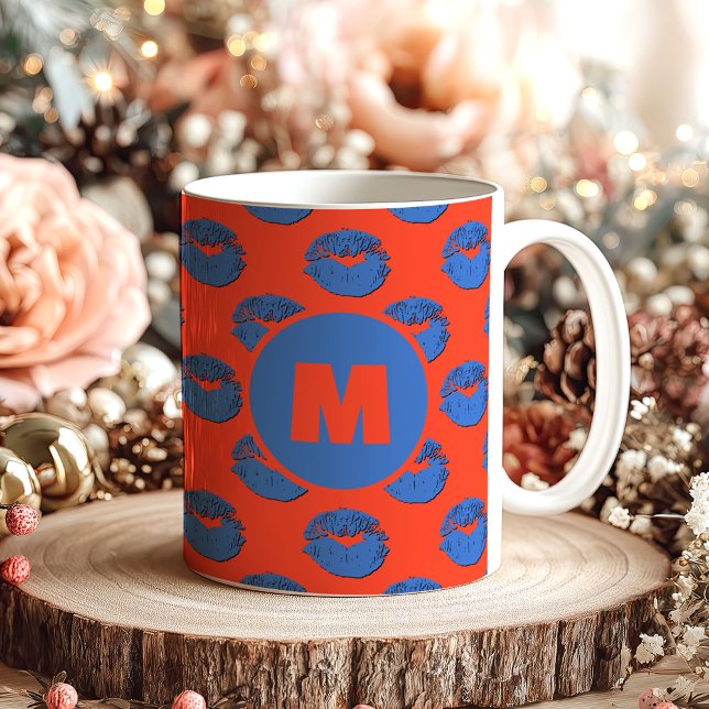 Mug Orange and Blue XOXO Kissing Lips Personalized (Créateur téléchargé)